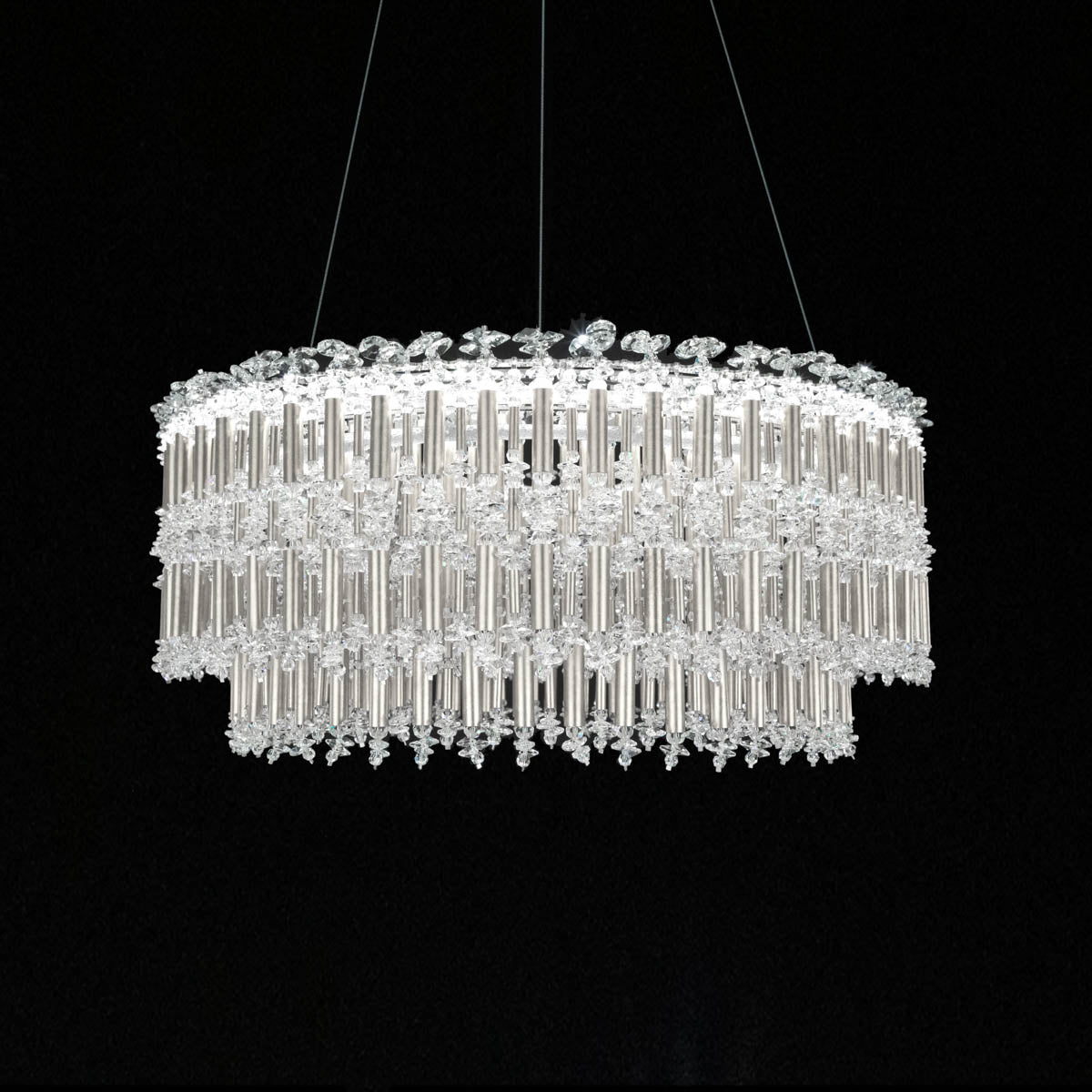 Bamboo-Inspired Adjustable LED Pendant Light / Antique Silver