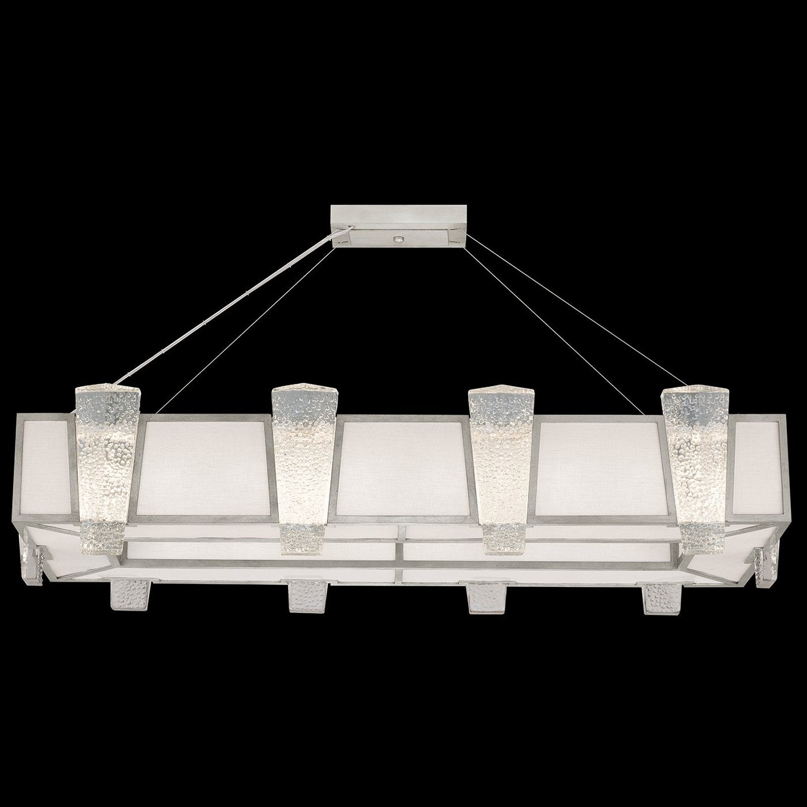 Cast Glass 52-Inch Linear Pendant Light / Silver/White Textured Linen