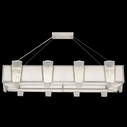 Cast Glass 52-Inch Linear Pendant Light / Silver/White Textured Linen