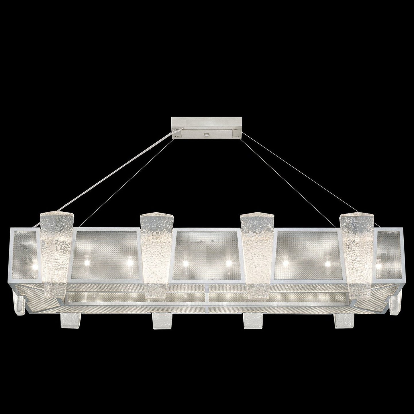 Cast Glass 52-Inch Linear Pendant Light / Gold/Metal Mesh