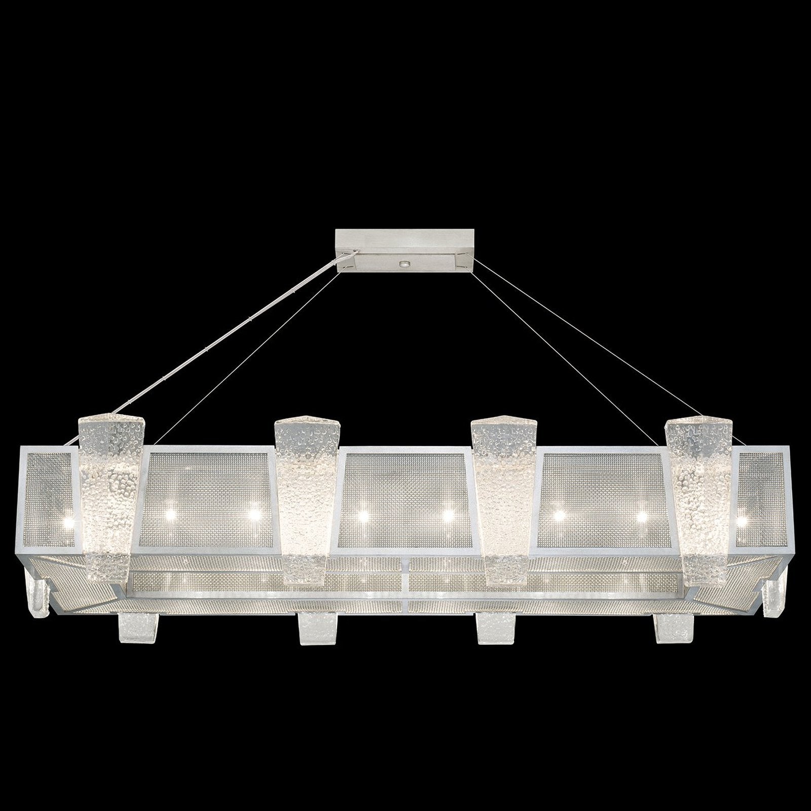 Cast Glass 52-Inch Linear Pendant Light / Gold/Metal Mesh