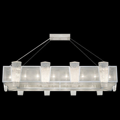 Cast Glass 52-Inch Linear Pendant Light / Gold/Metal Mesh