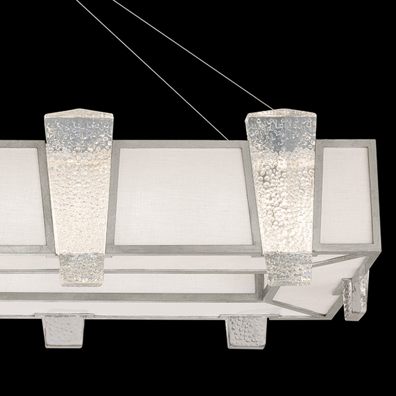 Cast Glass 52-Inch Linear Pendant Light / Gold/White Textured Linen
