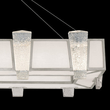 Cast Glass 52-Inch Linear Pendant Light / Gold/White Textured Linen