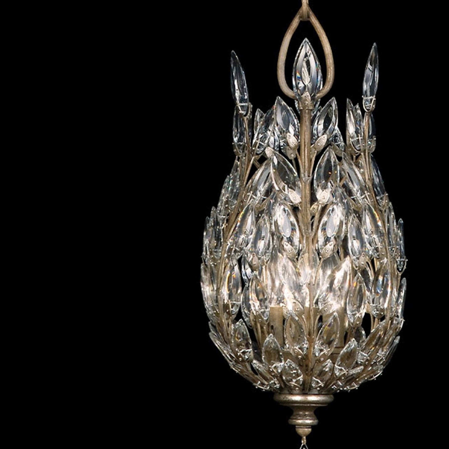 Crystal Leaf 11-Inch Lantern Pendant / Gold