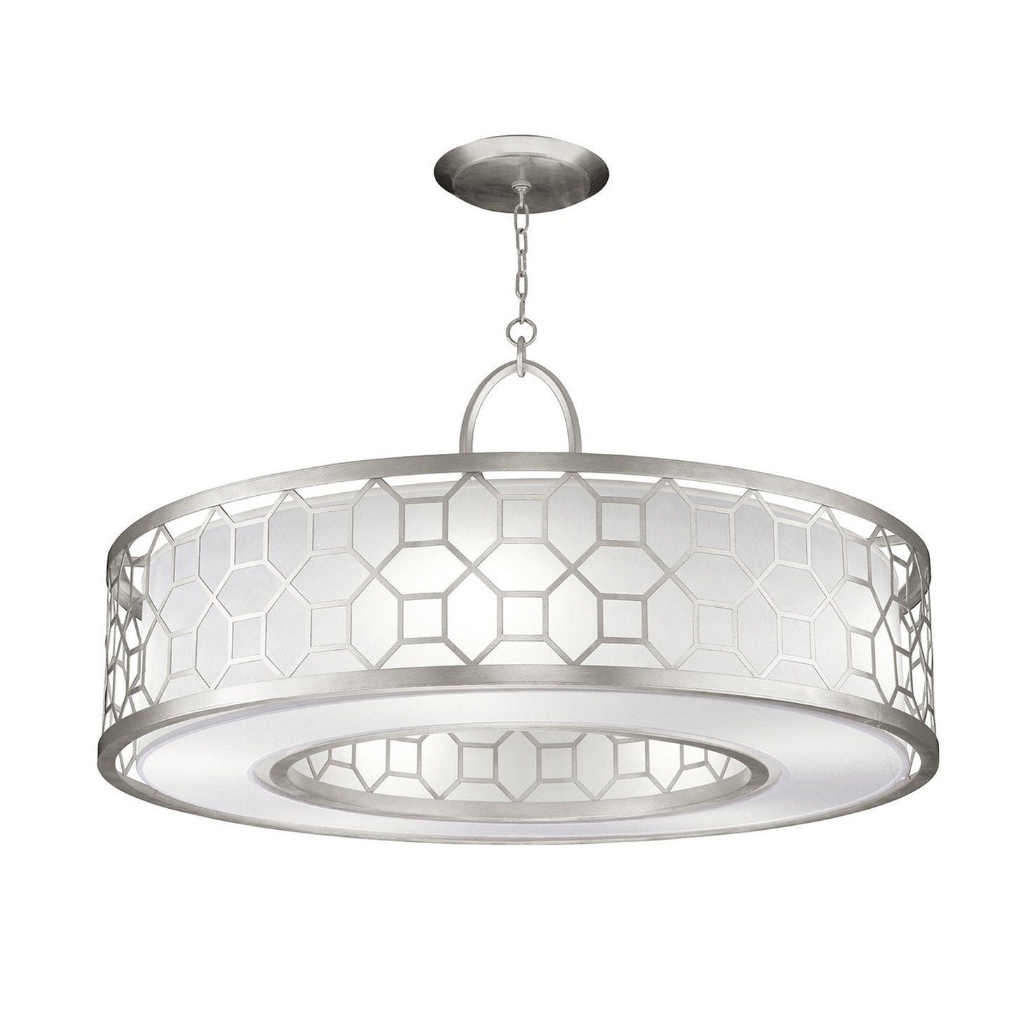 Fabric Shade 48-Inch Pendant Light / White Textured/Burnished Gold