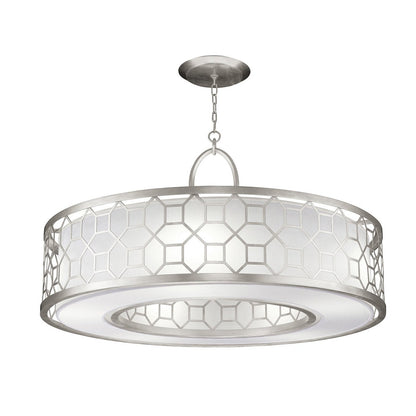 Fabric Shade 48-Inch Pendant Light / White Textured/Burnished Gold