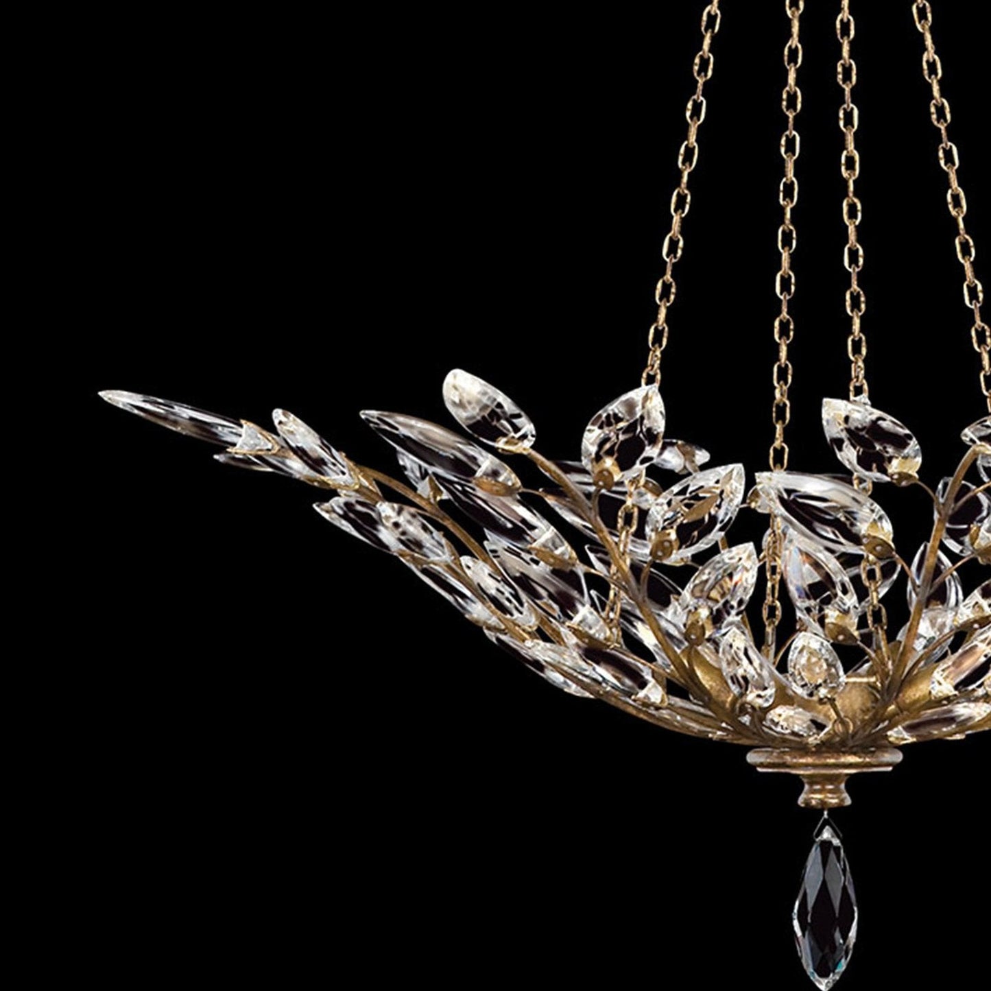 Faceted Crystal Leaf Round Pendant Light / Silver