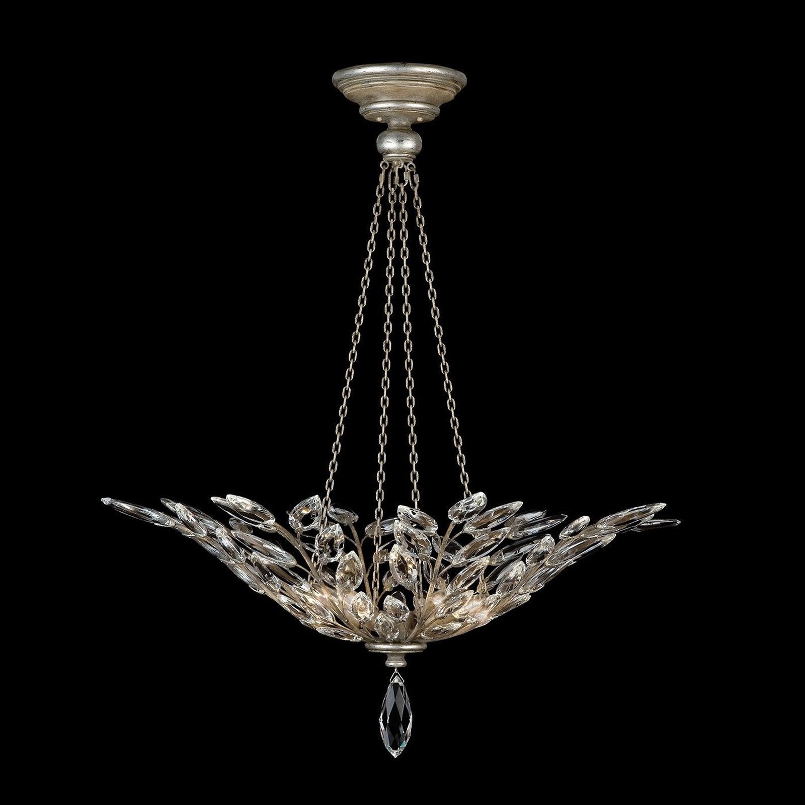 Faceted Crystal Leaf Round Pendant Light / Silver Leaf