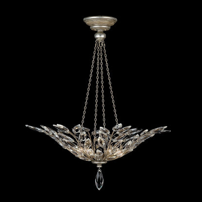 Faceted Crystal Leaf Round Pendant Light / Silver Leaf
