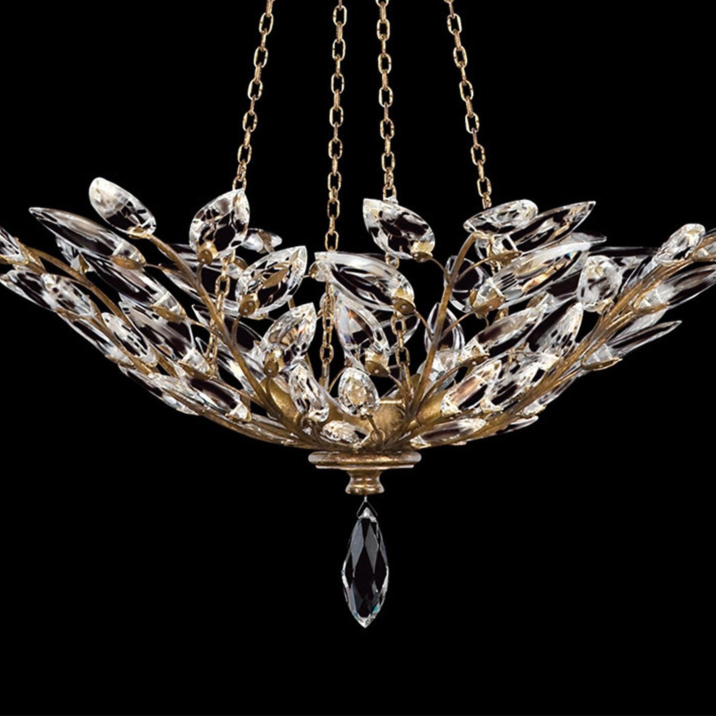 Faceted Crystal Leaf Round Pendant Light / Gold Leaf