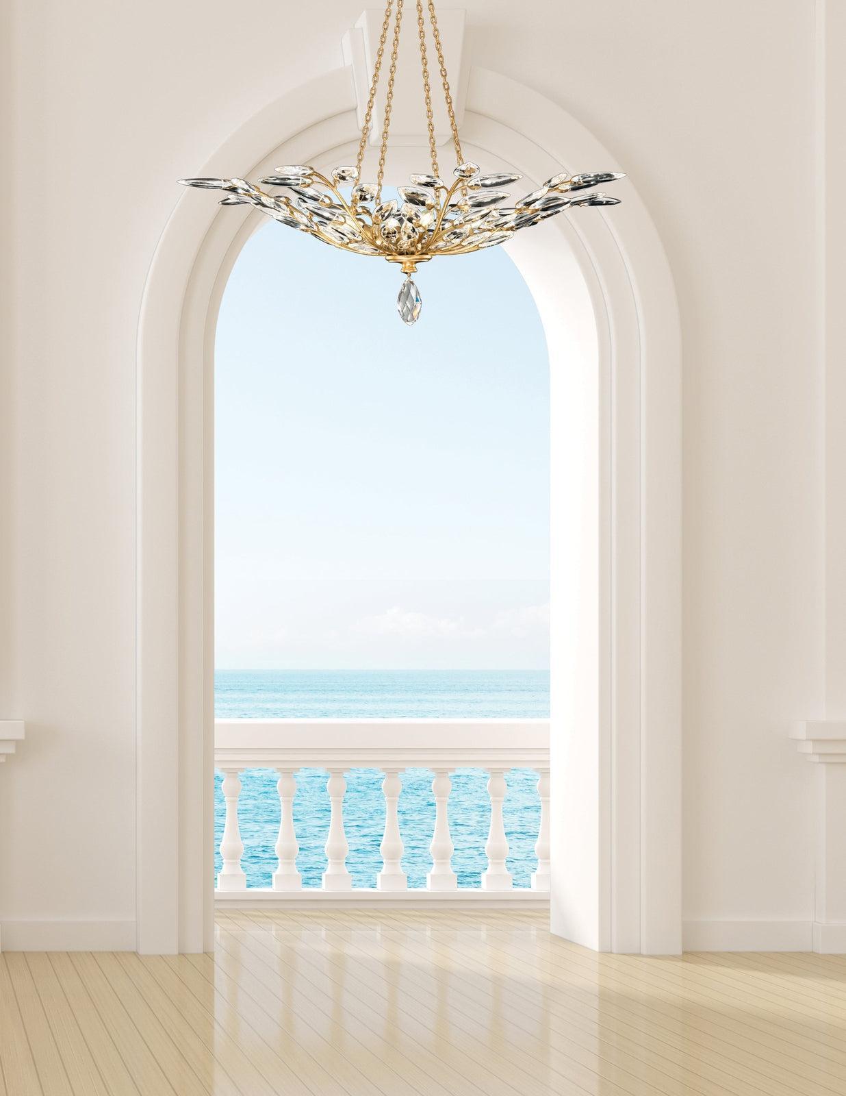 Faceted Crystal Leaf Round Pendant Light