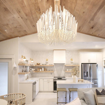 Layered Wood Rod Multi-Light Chandelier