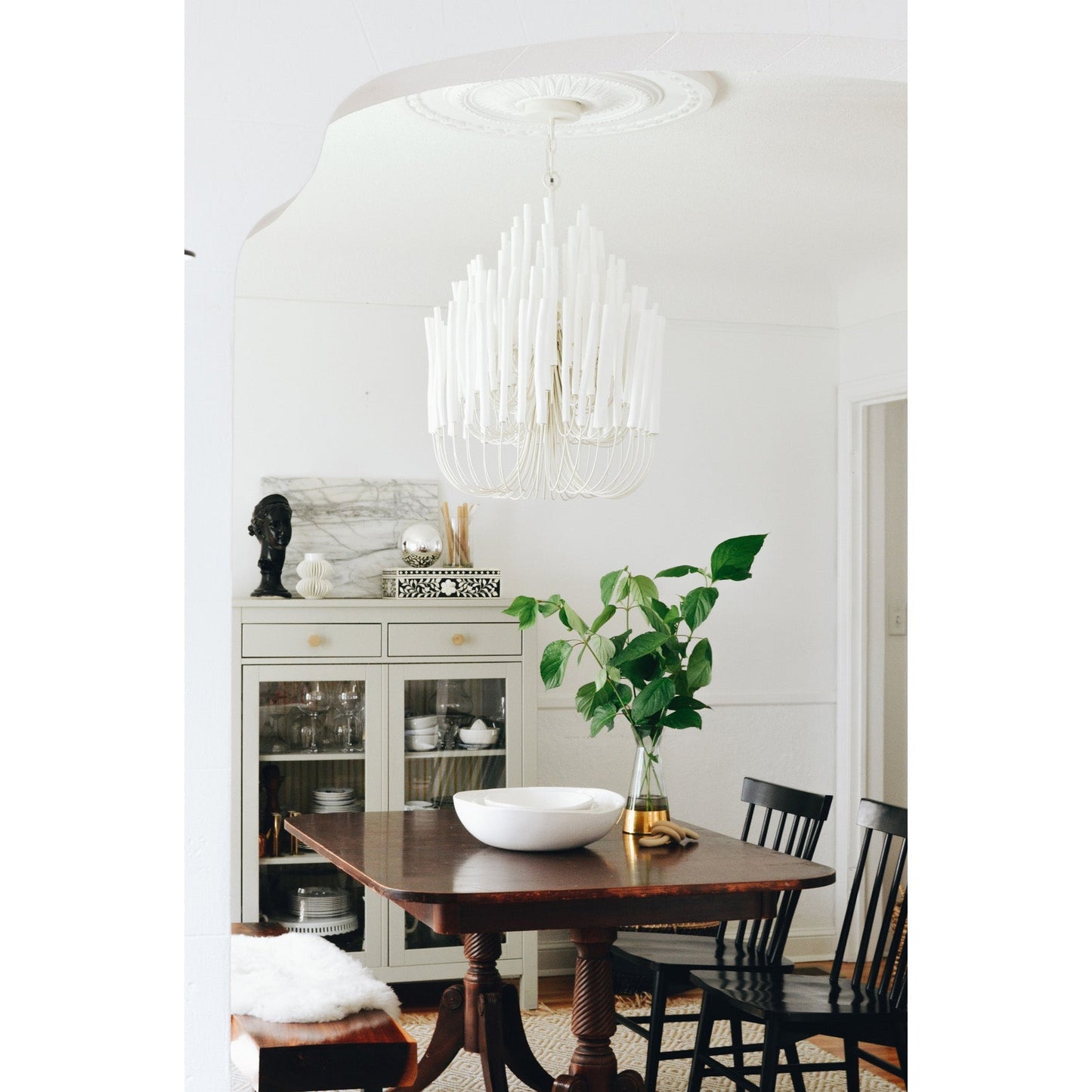 Layered Wood Rod Multi-Light Chandelier