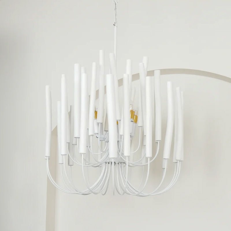Layered Wood Rod Multi-Light Chandelier