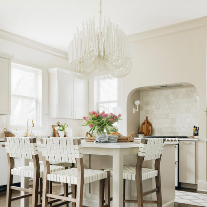 Layered Wood Rod Multi-Light Chandelier