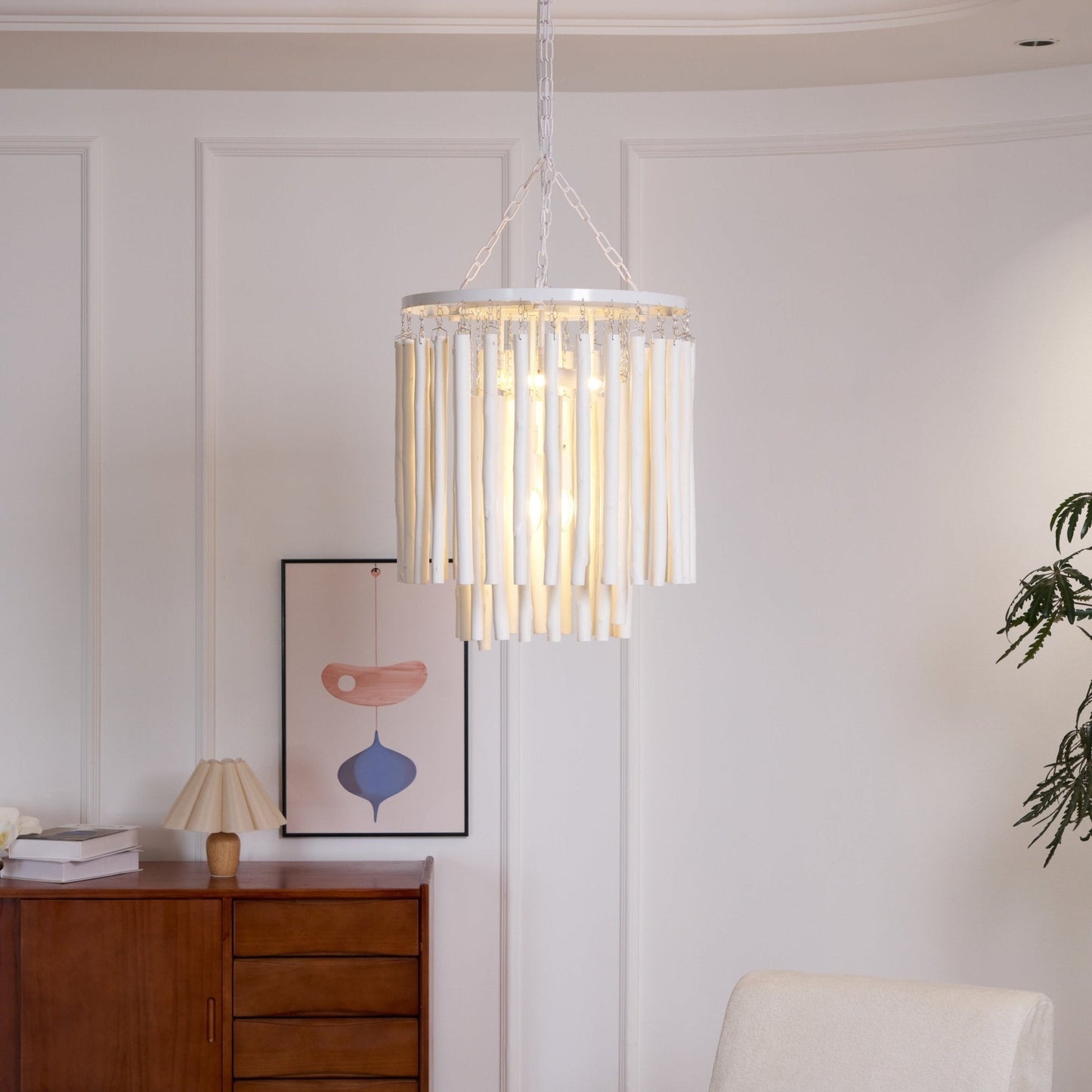 Layered Wood Rod Multi-Light Chandelier