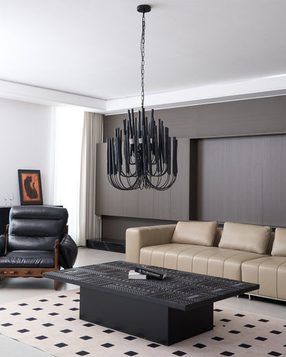 Layered Wood Rod Multi-Light Chandelier