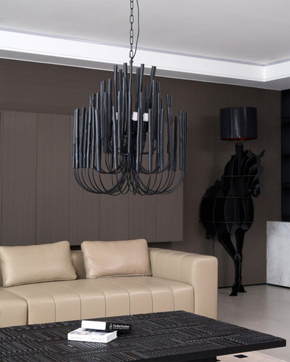 Layered Wood Rod Multi-Light Chandelier