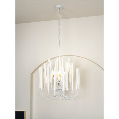 Layered Wood Rod Multi-Light Chandelier
