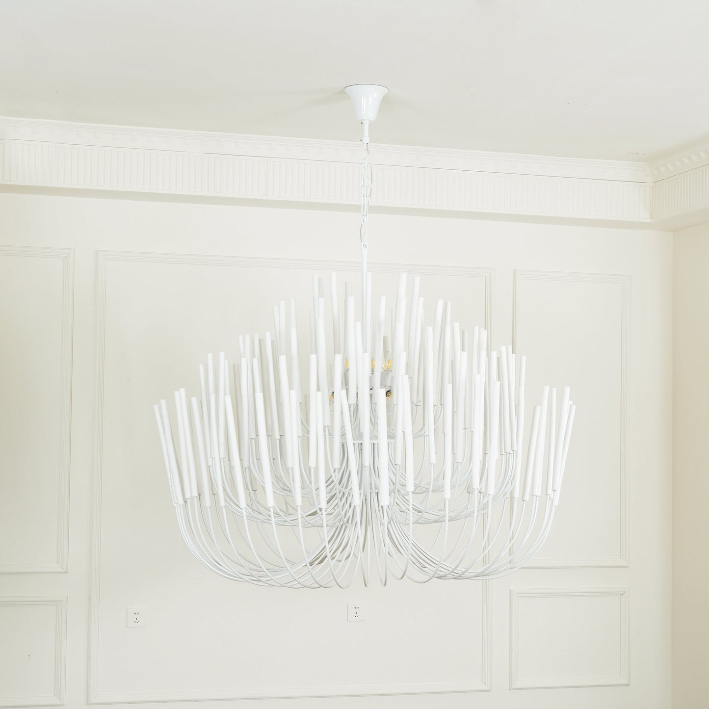 Layered Wood Rod Multi-Light Chandelier