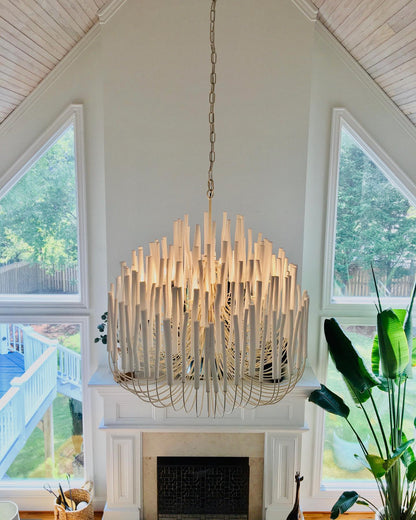 Layered Wood Rod Multi-Light Chandelier
