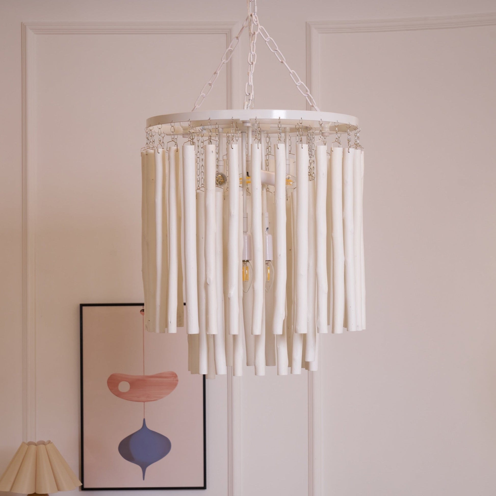 Layered Wood Rod Multi-Light Chandelier