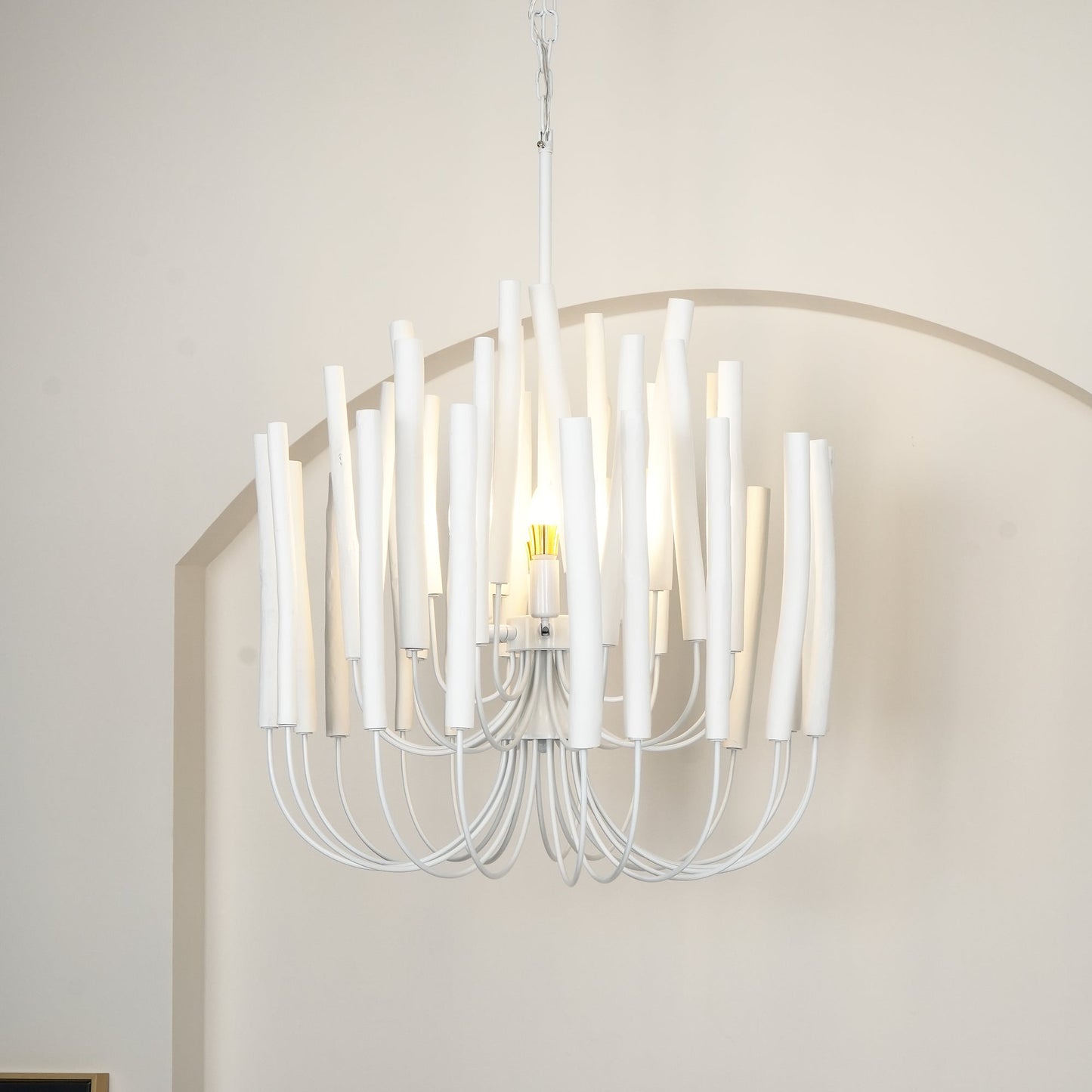 Layered Wood Rod Multi-Light Chandelier