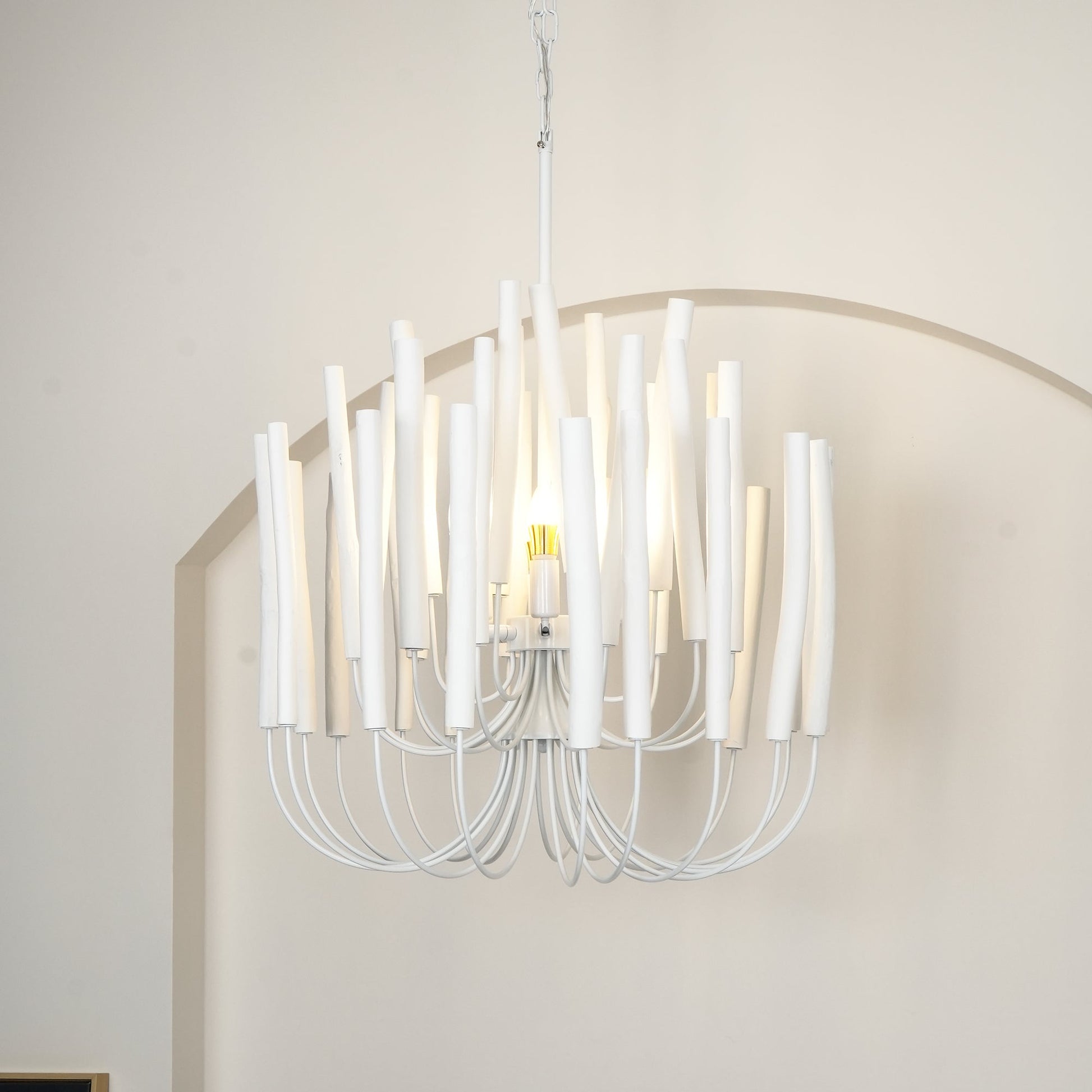 Layered Wood Rod Multi-Light Chandelier