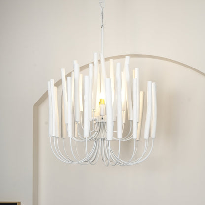 Layered Wood Rod Multi-Light Chandelier