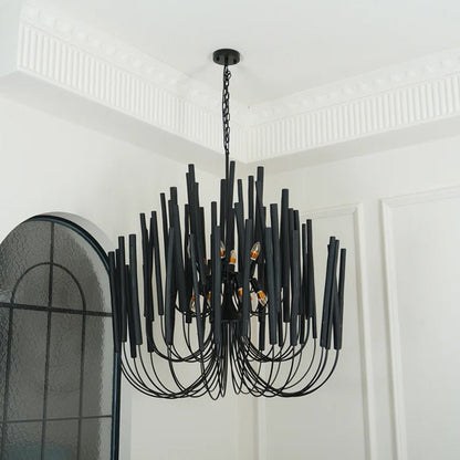 Layered Wood Rod Multi-Light Chandelier