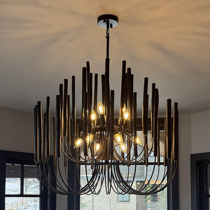 Layered Wood Rod Multi-Light Chandelier