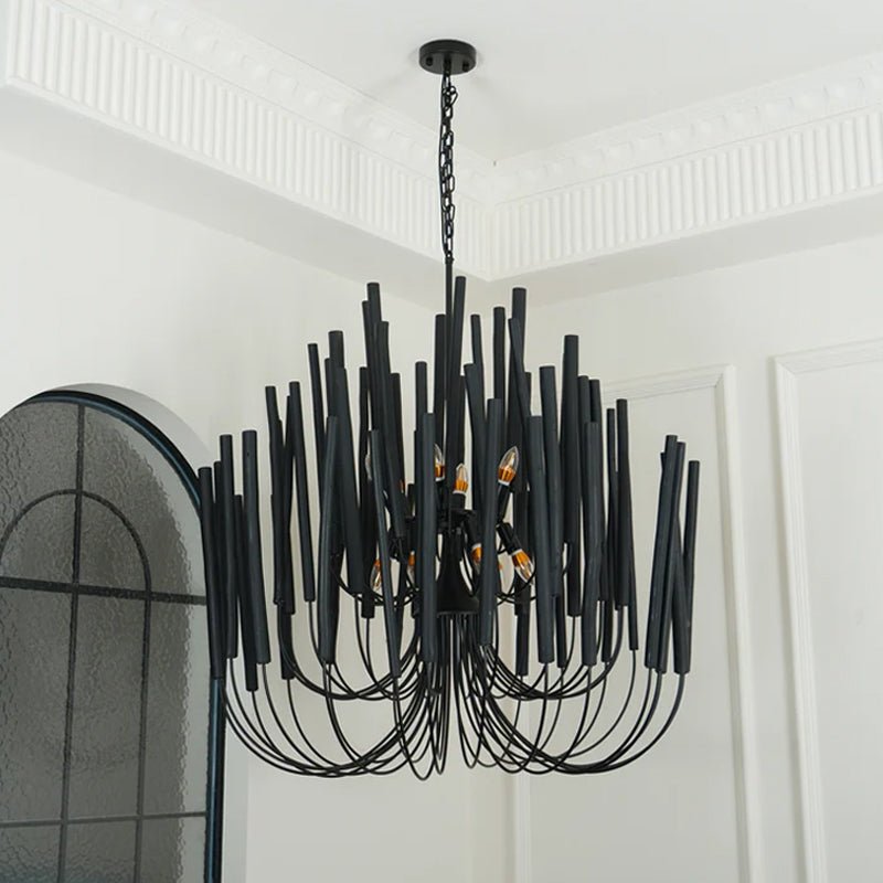 Layered Wood Rod Multi-Light Chandelier