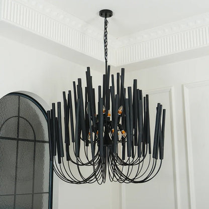 Layered Wood Rod Multi-Light Chandelier