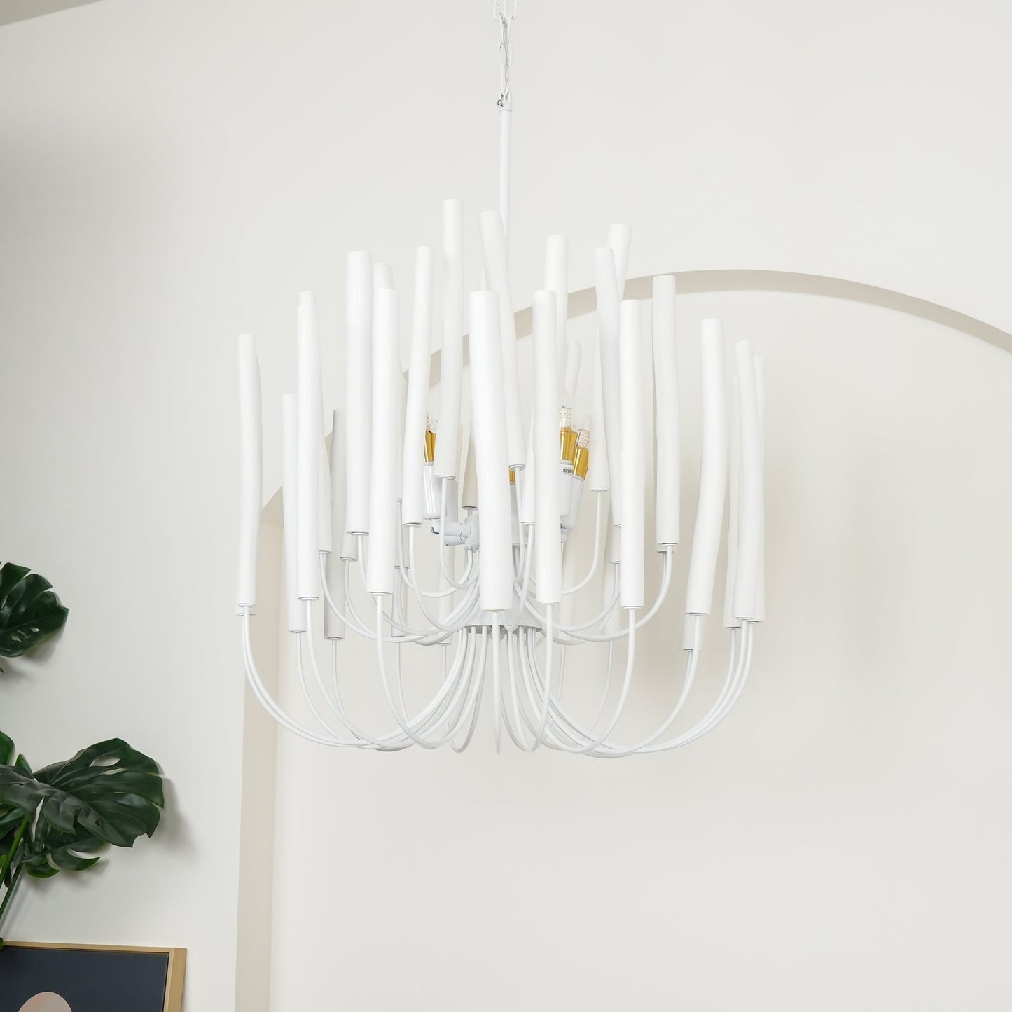 Layered Wood Rod Multi-Light Chandelier