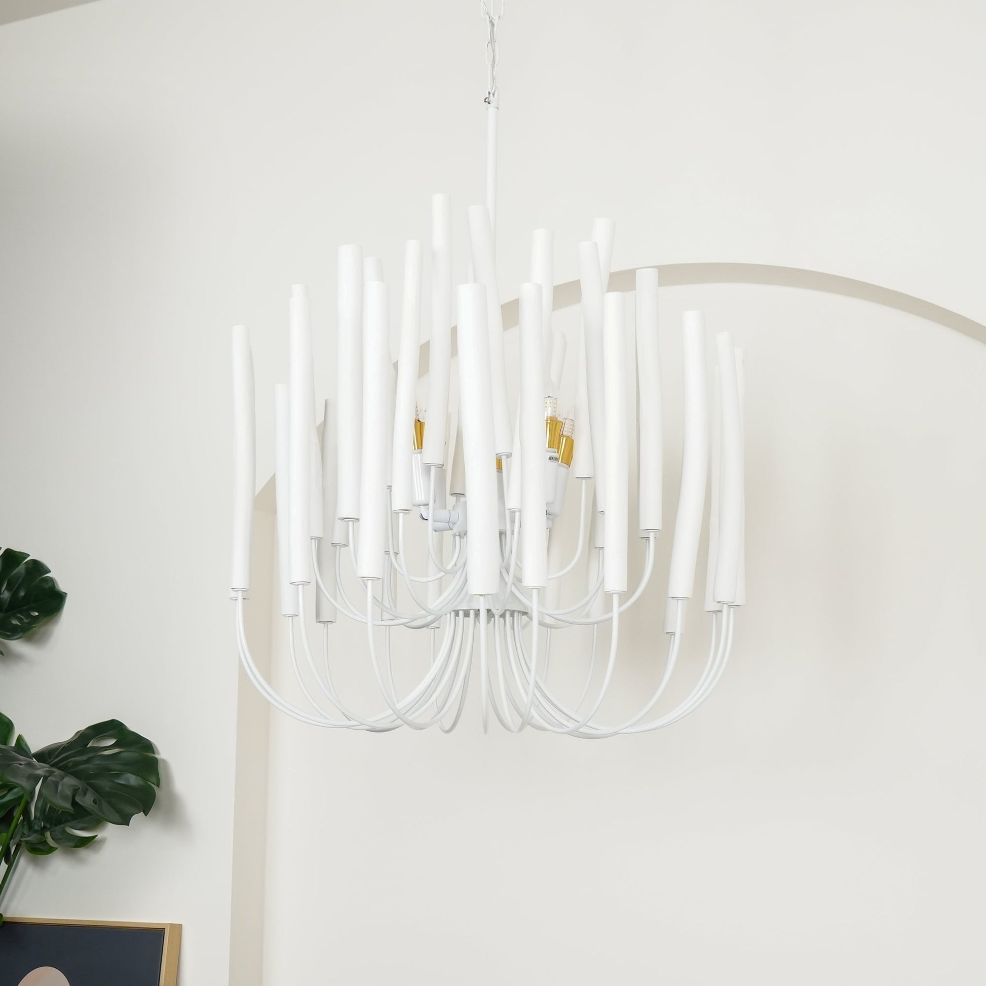 Layered Wood Rod Multi-Light Chandelier