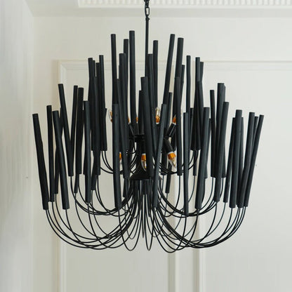 Layered Wood Rod Multi-Light Chandelier