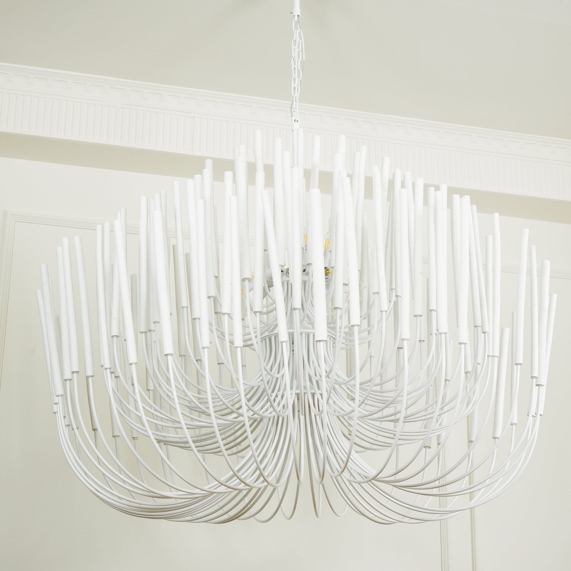 Layered Wood Rod Multi-Light Chandelier