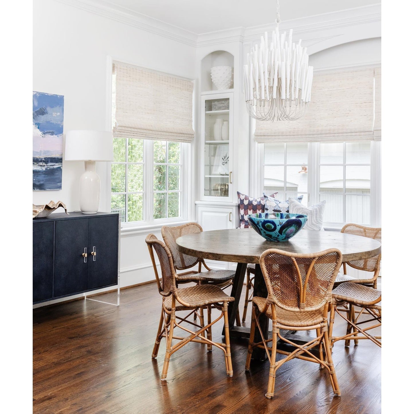 Layered Wood Rod Multi-Light Chandelier