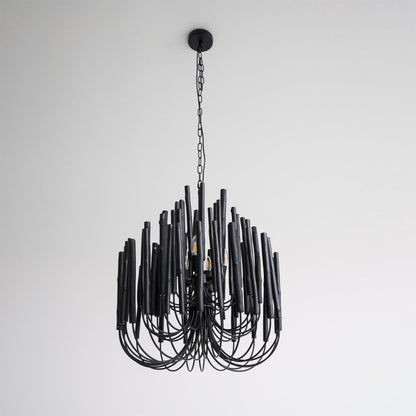 Layered Wood Rod Multi-Light Chandelier