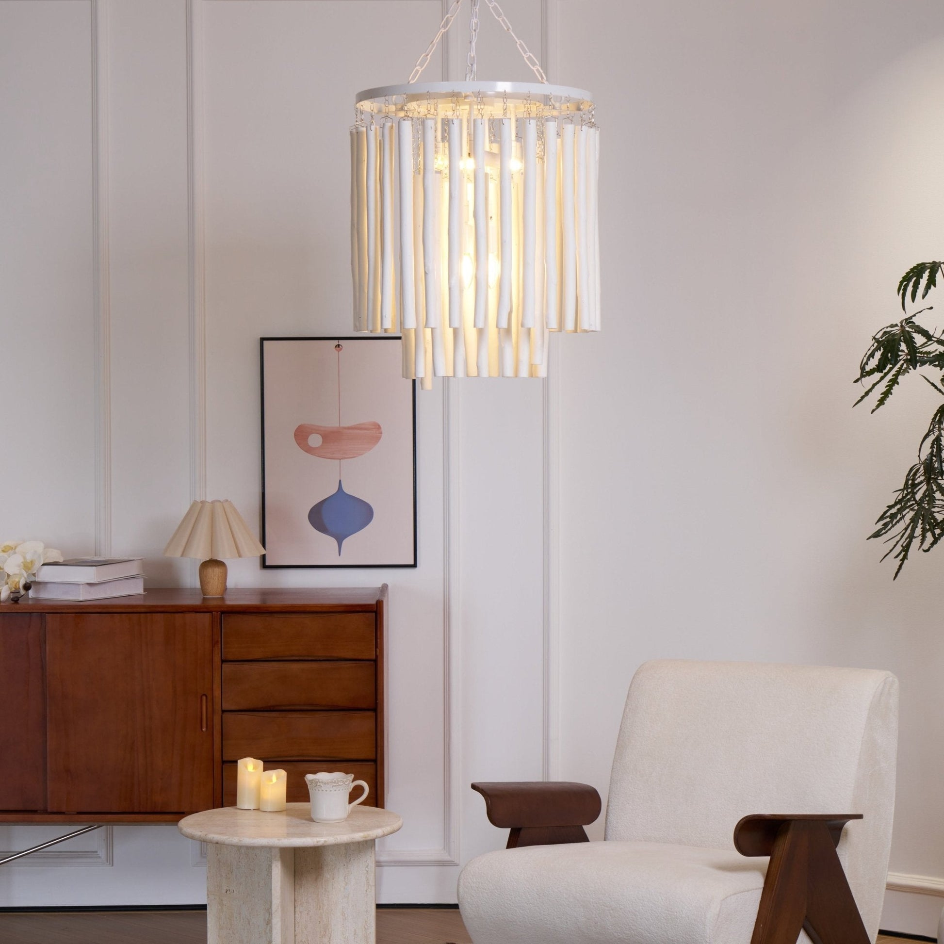Layered Wood Rod Multi-Light Chandelier