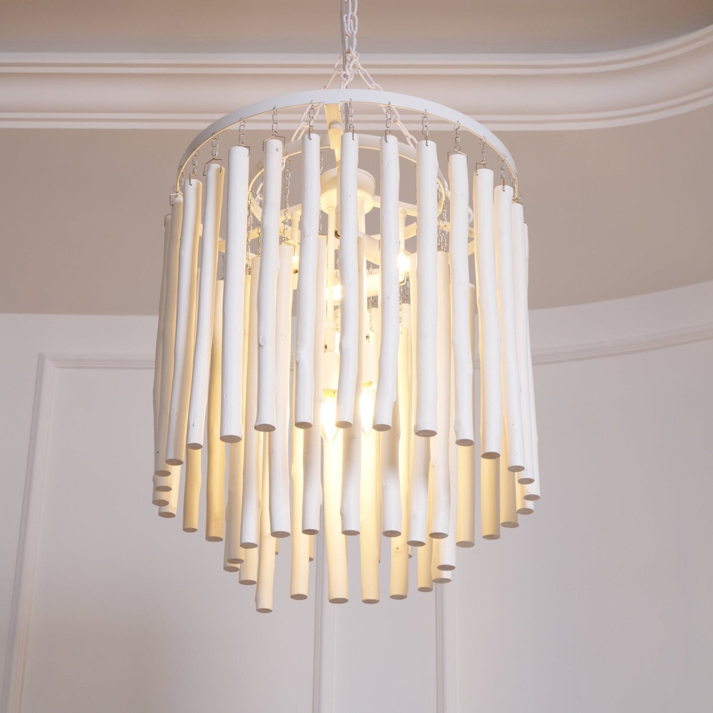 Layered Wood Rod Multi-Light Chandelier