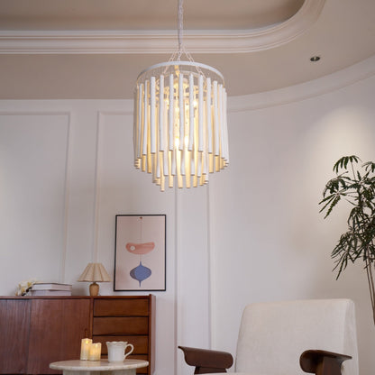 Layered Wood Rod Multi-Light Chandelier