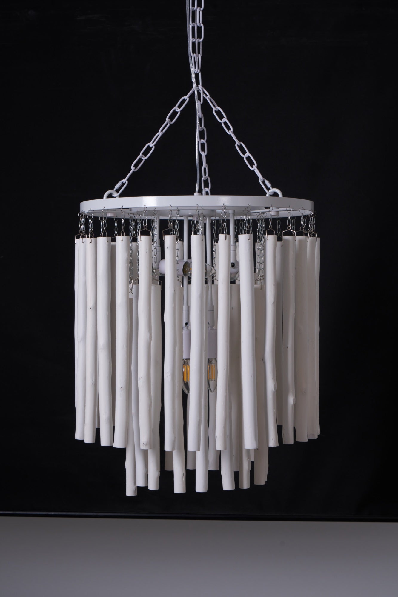 Layered Wood Rod Multi-Light Chandelier