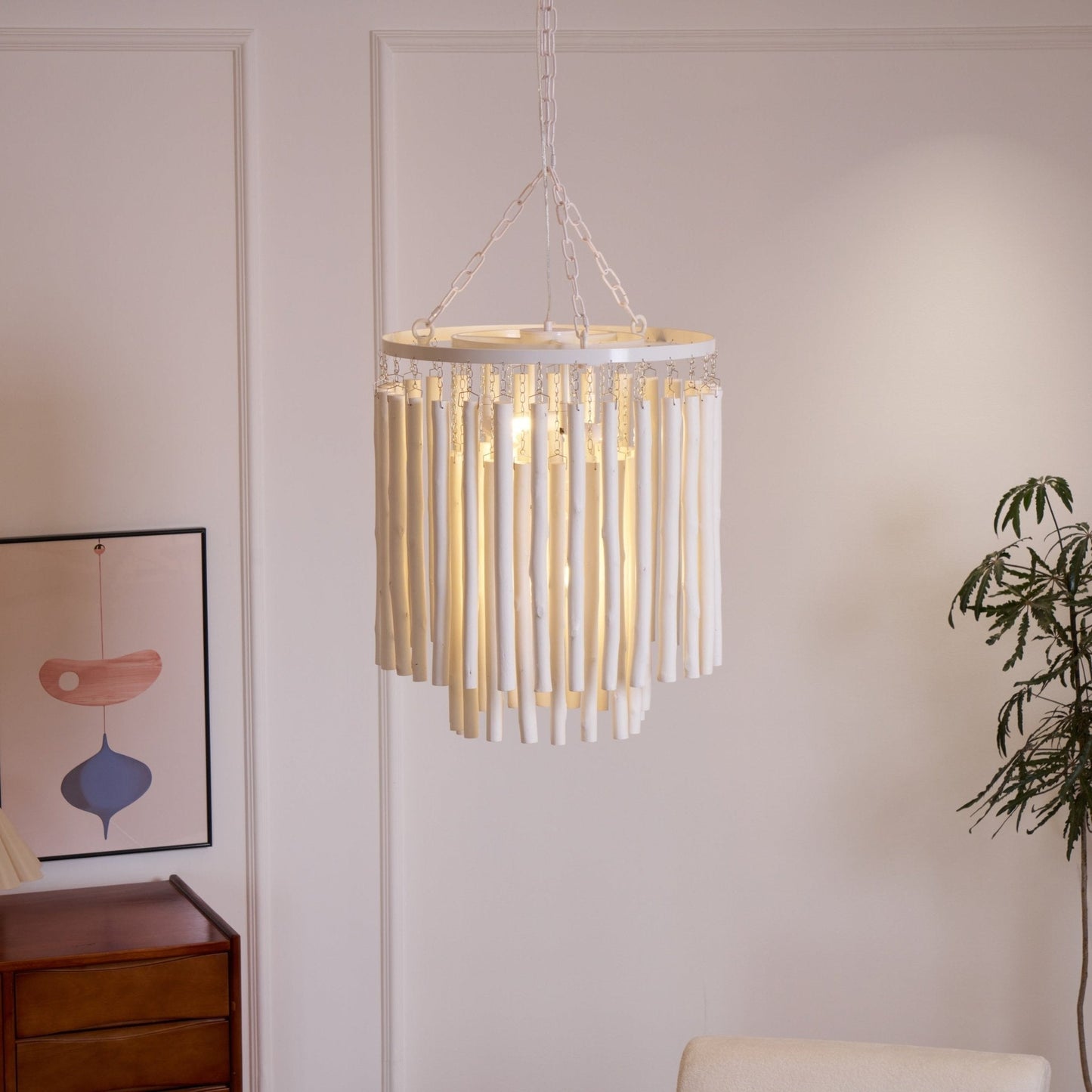 Layered Wood Rod Multi-Light Chandelier
