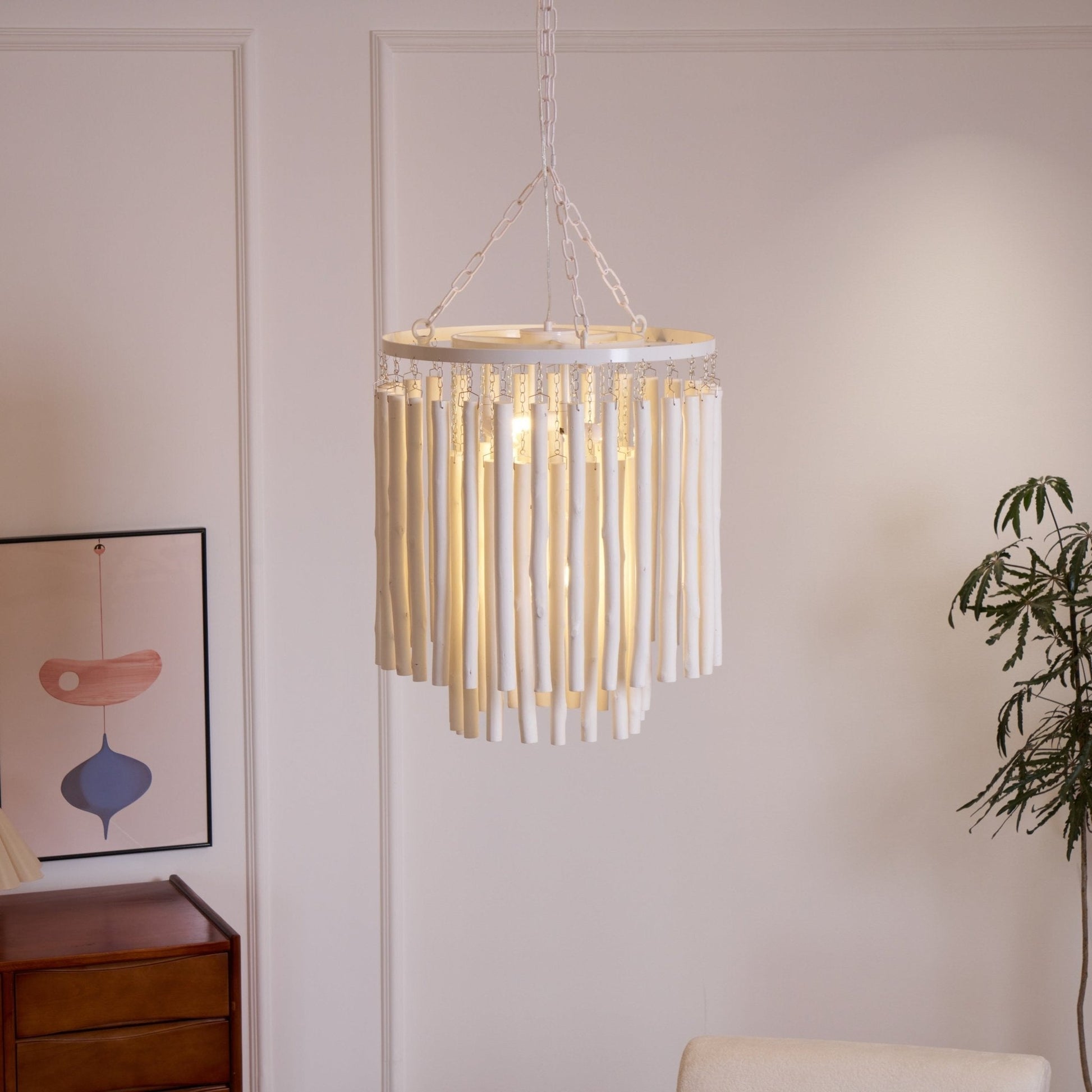 Layered Wood Rod Multi-Light Chandelier