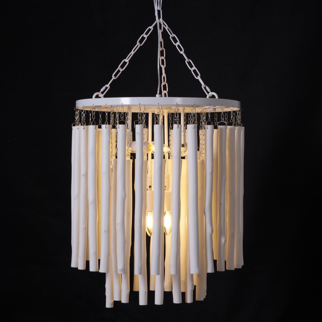 Layered Wood Rod Multi-Light Chandelier