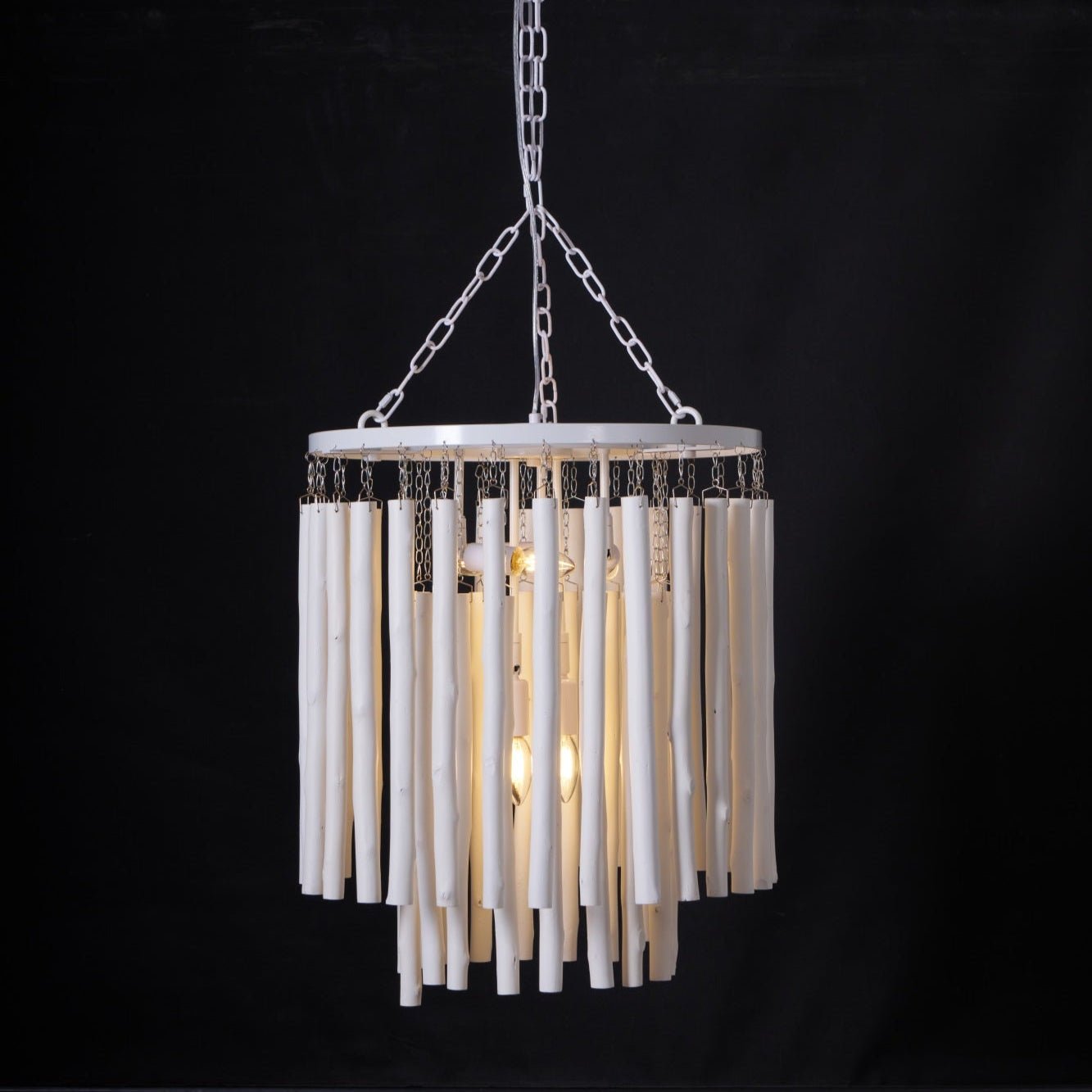 Layered Wood Rod Multi-Light Chandelier