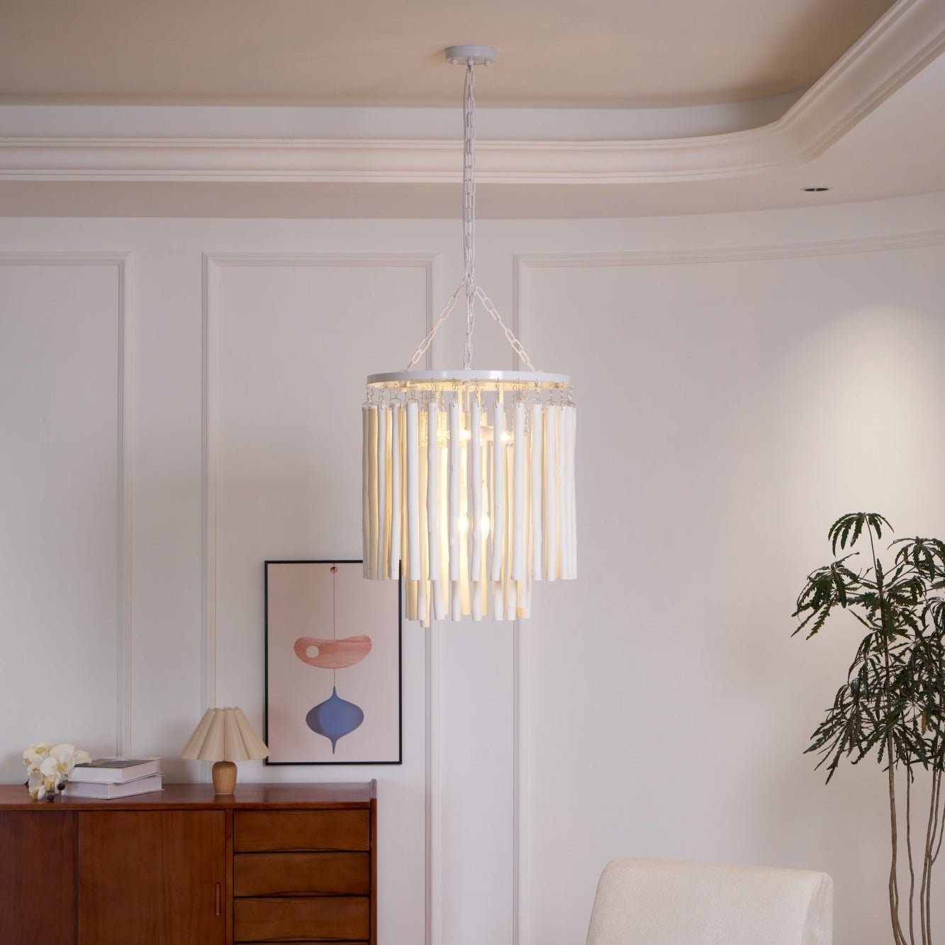 Layered Wood Rod Multi-Light Chandelier