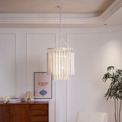 Layered Wood Rod Multi-Light Chandelier